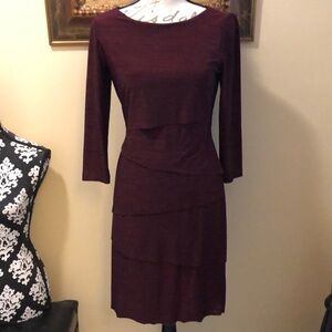 Movrd Tahari🍷Bordeau Verigated print layered stretchy long sleeve classic dress